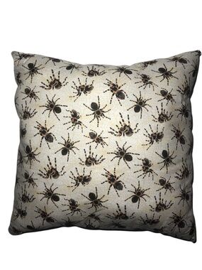 Tarantula Print Decorative Throw Pillow - Cream & Black